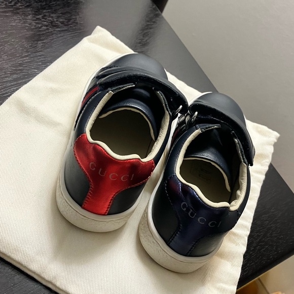GUCCI ACE LEATHER NAVY BLUE SNEAKER TODDLER SIZE 23 (US SZ 7) UNISEX w POUCH - Picture 4 of 15
